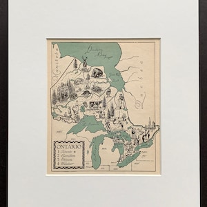 1940er Jahre Ontario Kanada Bildliche Landkarte - mit Passepartout 11 x 14 - Fertig zum Einrahmen