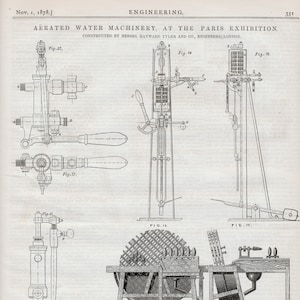 1878 Antique Print of Aerated Water Machinery - Victorian Technical Drawing - Paris Exhibition - November 1, 1878