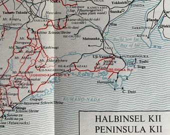 1965 Vintage Map of the Kii Peninsula, Japan