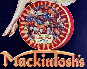 Vintage Mackintosh's Toffee Candy Ad - Rare 1932 Advert - Advertisement - Colourful Girl on Tin Can - Rare Pre-World War II