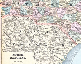 Antique Map of North Carolina - 1888 Vintage Map