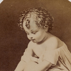 1860s - 1870s Antique CDV. Child Putting on Boots
