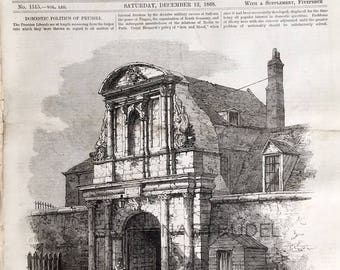 December 12, 1868 Front Page Illustrated London News - Birthday - Anniversary - Commemorative - Main Gate, Tilbury Fort, Essex, Thames