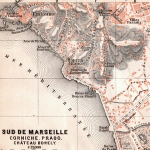 Antike Karte von Prado Strand, Marseille, Frankreich - Kleiner Stadtplan von 1907