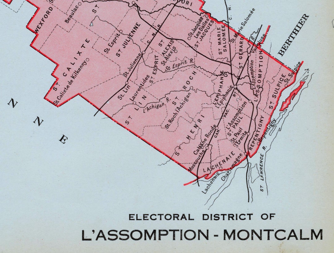 1915 Antique Map of L'assomptionmontcalm, Quebec, Canada Vintage