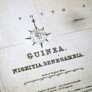 Ancienne carte de 1842 de la Guinée, de la Nigéria et de la Sénégambie - carte vintage coloriée à la main