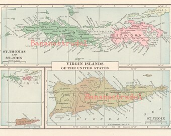 Antique Map of the Virgin Islands of the United States - Carribean - St. Thomas - St. John - St. Croix - Published 1919