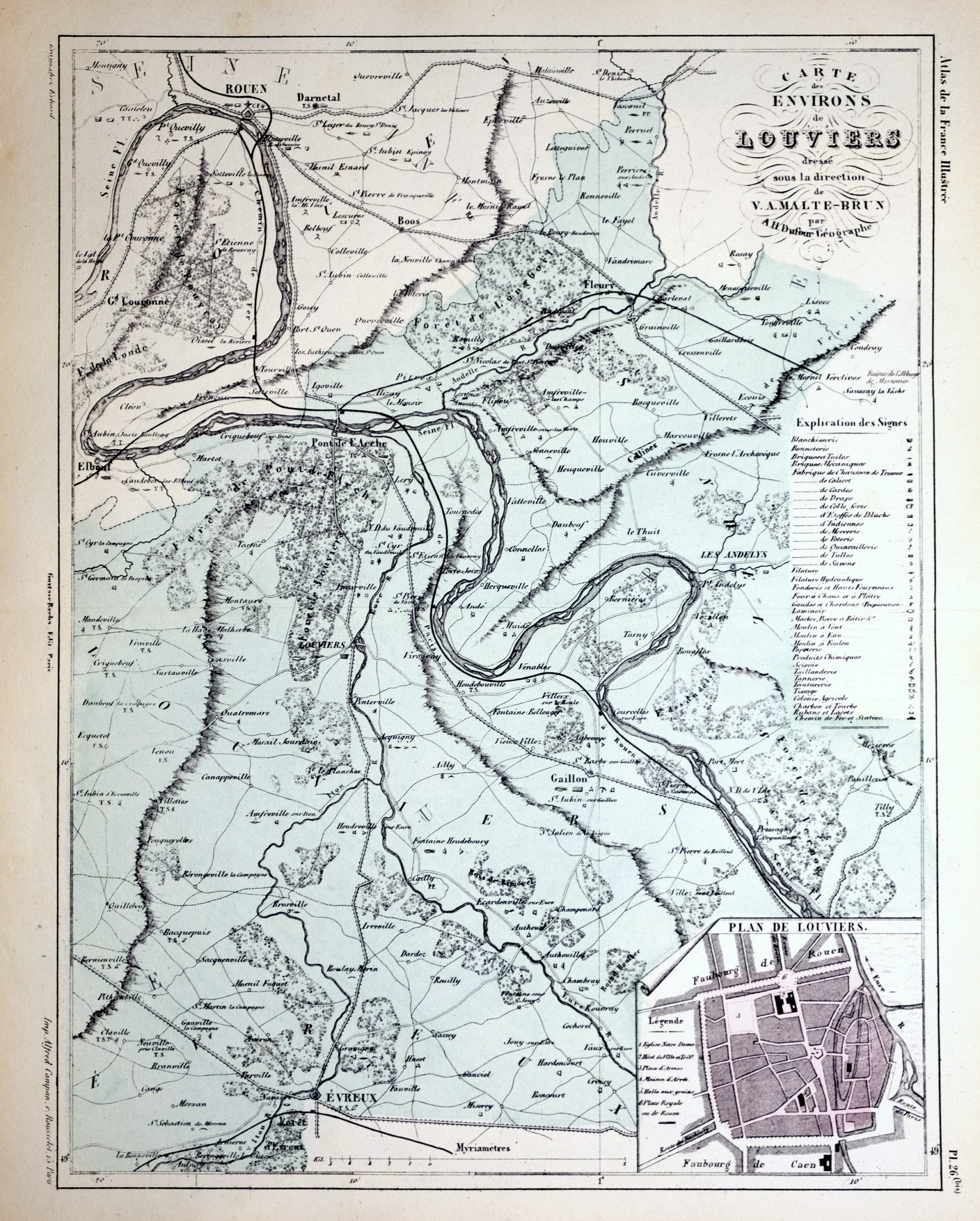 1800 年代のフランスのアンティーク地図、ルーヴィエとその周辺