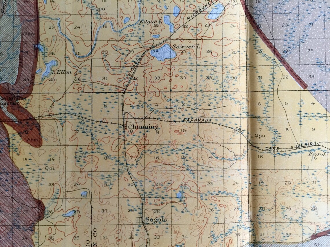 1909 Antique Map of the Crystal Falls District Michigan Etsy Canada