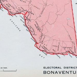 Ancienne carte de Bonaventure, Québec, Canada - Carte électorale vintage de 1915 - Série It's Where You Live - LDN