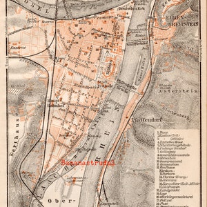 Antique City Map of Coblenz (Koblenz), Germany - Published 1909
