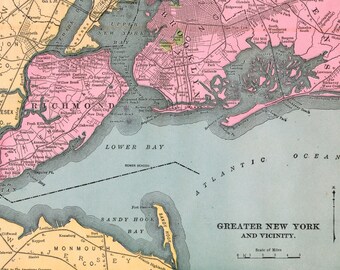 1904 Antique Map of Greater New York and Vicinity - New York City - NYC