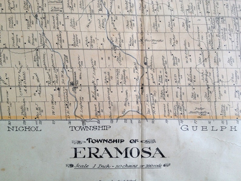 Antique Map of Eramosa Township Wellington County Ontario Etsy Canada
