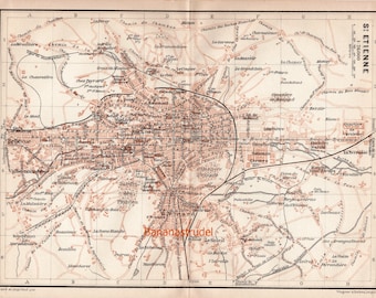 Antique Map of St. Etienne, France - 1907 Map