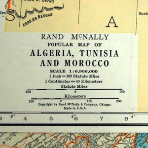 Carte vintage de l'Algérie, de la Tunisie et du Maroc de 1937 - Carte vintage de la Tunisie - Carte vintage du Maroc