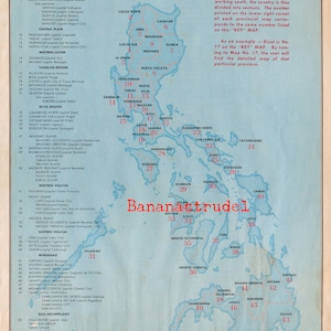 Die Philippinen nach Provinz - SELTENE große Vintage Karte von 1959
