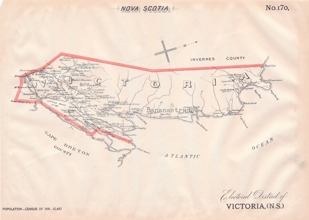 Antique Map of Victoria, Nova Scotia 1895 Electoral Map Baddeck