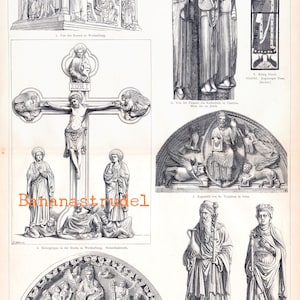 Antique Print on Medieval Church Art - Plate 30 - Published 1886