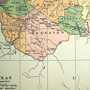 1919 Large Antique Map of Texas, Western Part