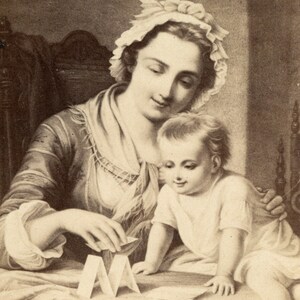 1860s - 1870s Antique CDV Photograph. Mother and Child with a House of Cards