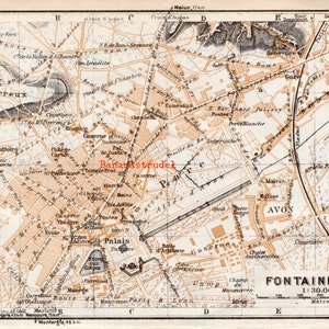 Antike Karte von Fontainebleau, Frankreich - Publiziert 1937