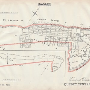 ケベックセンターのアンティーク地図、ケベック - ケベックシティ - モンカルム - シタデル - 1895 年印刷 - ヴィンテージ選挙地図 - あなたが住んでいる場所シリーズ
