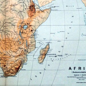 Env. Grande carte vintage allemande de l'Afrique de 1910 - Ancienne carte de l'Afrique - Ancienne carte de l'Afrique