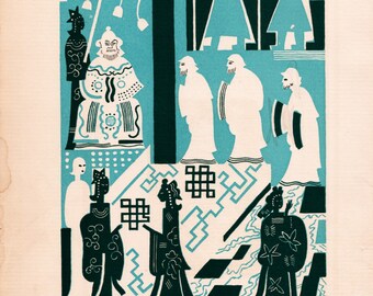 1930 Vintage Drucke von Die Reisen von Marco Polo - Set von drei Drucken - Nummer 1 - Wives and Court of Kublai Khan