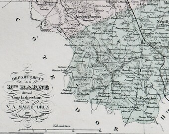 Antique Map of Haute Marne, France - With Inset of Chaumont - Handcolored - 1800s French Vintage Map