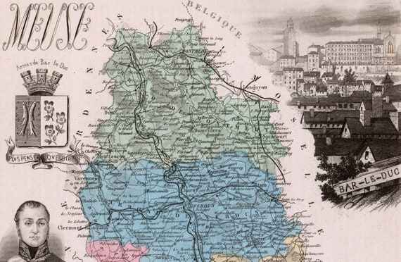 Antique Map of Meuse, France - Bar-le-duc - 1883 Illustrated Map