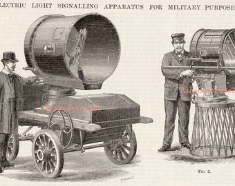 Antique Print of Electric Light Signalling Apparatus for the Military - October 27, 1882