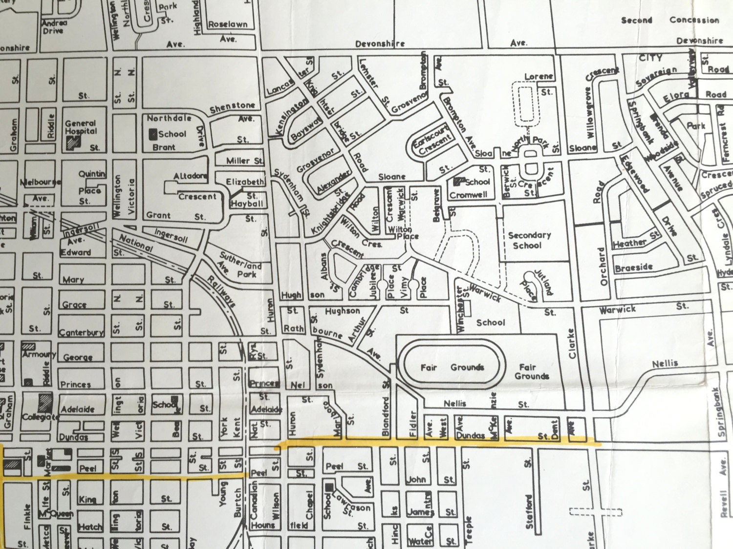 1960 Vintage BlackandWhite Map of Woodstock Ontario Etsy