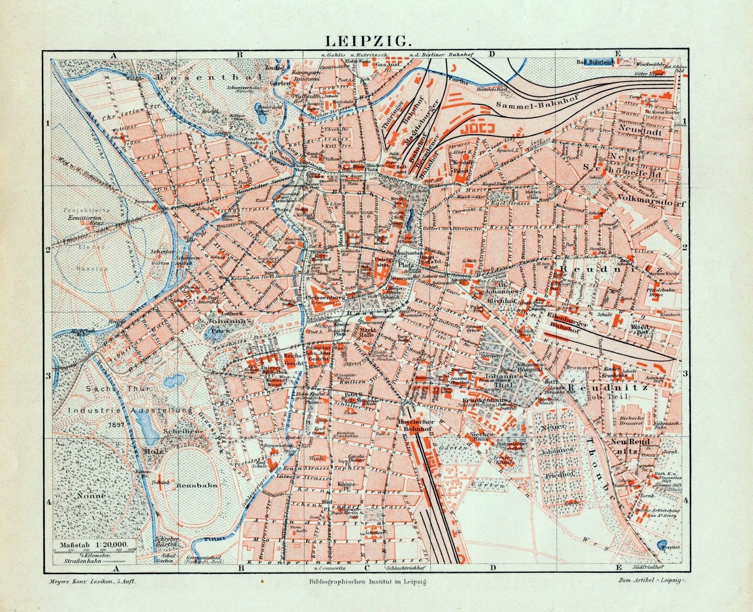 1895 Vintage Map of Leipzig, Germany - Vintage City Map