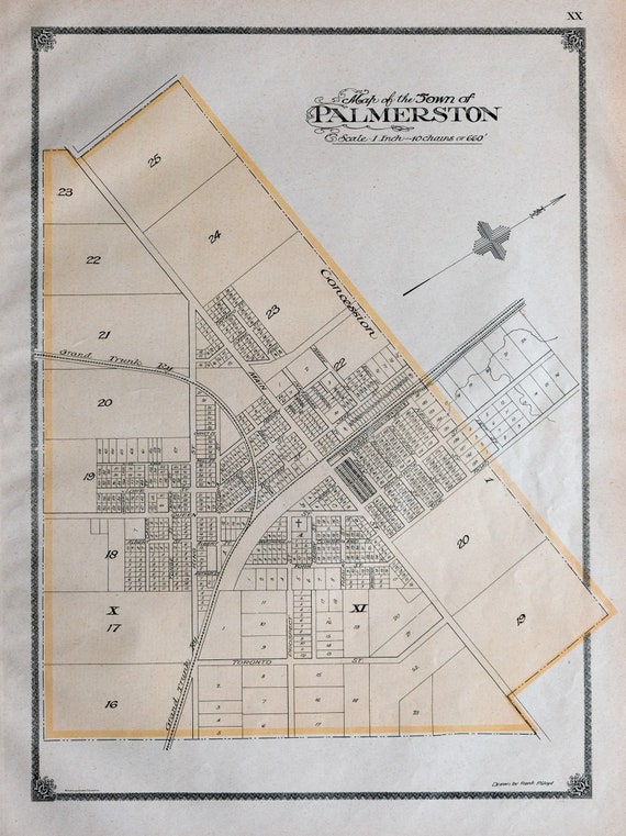 1906 年オンタリオ州ウェリントン郡パーマストン町の古地図 - Etsy 日本
