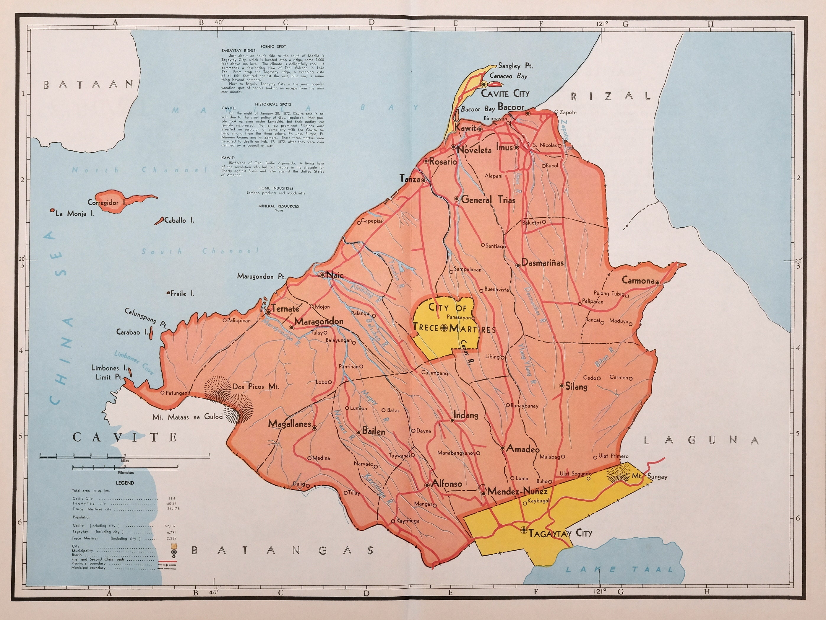 Map Of Cavite Province 1959 Large Rare Vintage Map Of Cavite The Philippines | Etsy