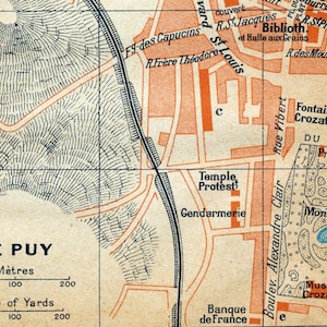 Carte vintage du Puy-en-Velay, France, 1926 - Plan de la ville vintage - Plan de la ville ancienne