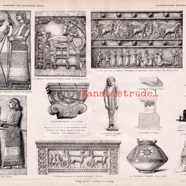 Antique Print on Assyrian and Phoenician Art - Plate 5 - Published 1888