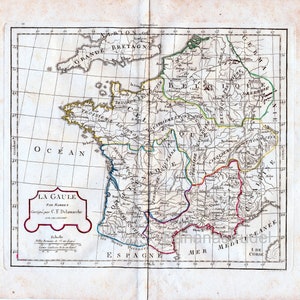 Gaule ancienne - Carte ancienne de 1812 - Carte de Vaugondy/Delamarche coloriée à la main