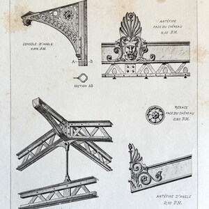 Flower market  - 1880 French Antique Engraving of Decorative and Architectural Metalwork - Plate 27