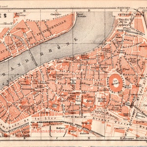 Antike Karte von Arles, Frankreich - Kleiner Stadtplan von 1907