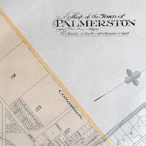 Carte ancienne de 1906 de la ville de Palmerston, comté de Wellington, Ontario
