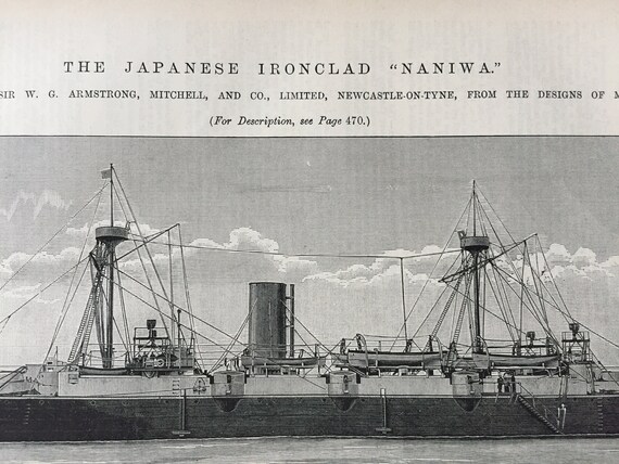 Antique Print of a Japanese Ironclad Warship Naniwa May Etsy