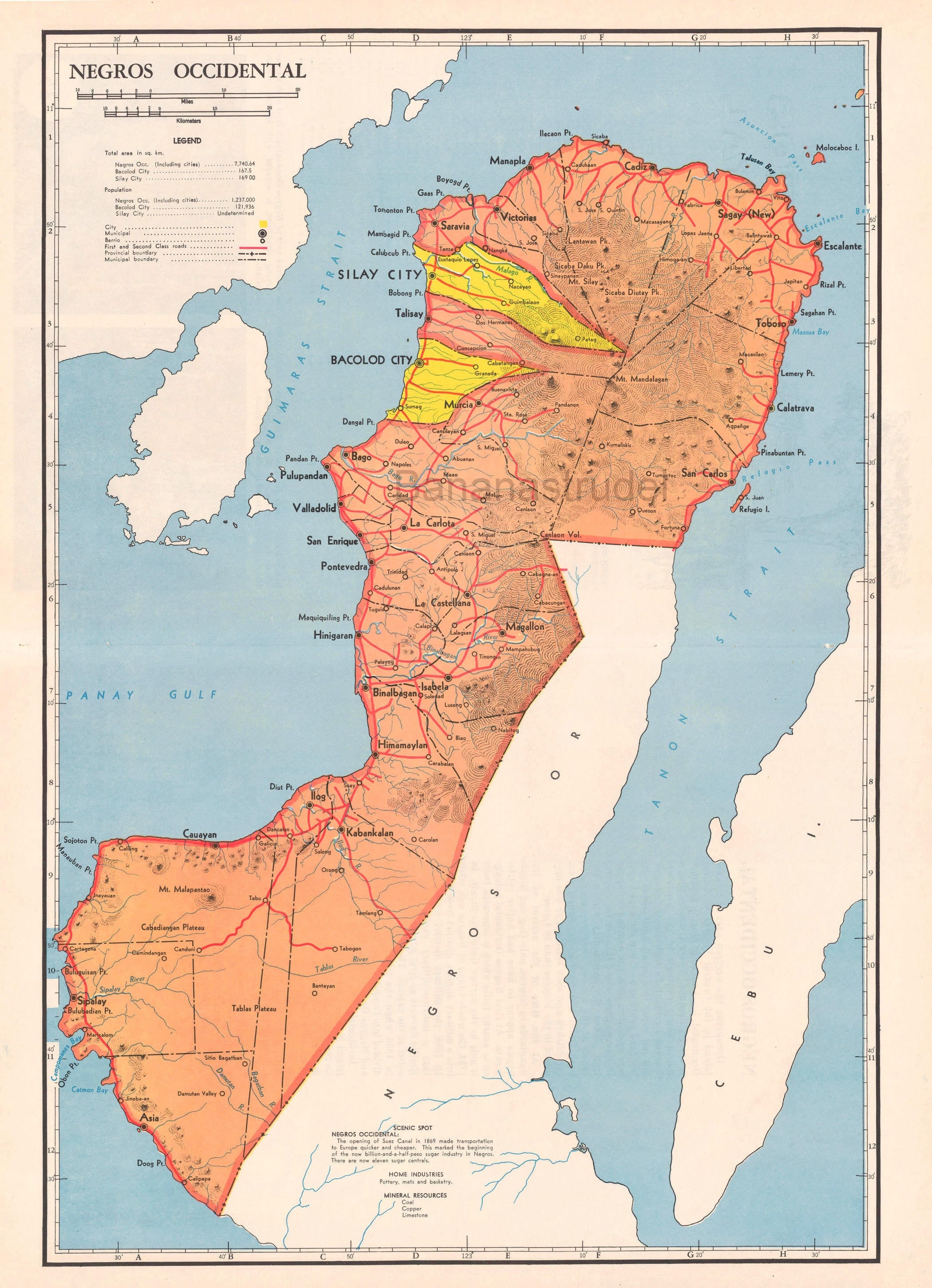 Map Of Negros Occidental 1959 Large Vintage Map Of Negros Occidental Province | Etsy