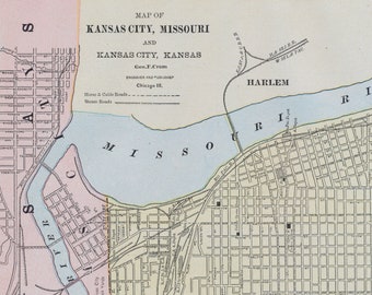 Antique City Map of Kansas City (Missouri and Kansas) - Published 1888