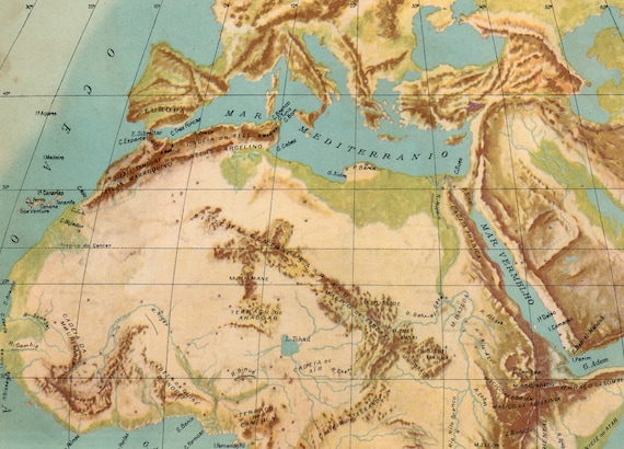 アフリカのビンテージ地図 - 物理地図 - 1935 年発行 - Etsy 日本