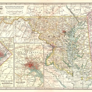 Antike Karte von Maryland, Delaware, und Circleta, Century Atlas Karte von 1911