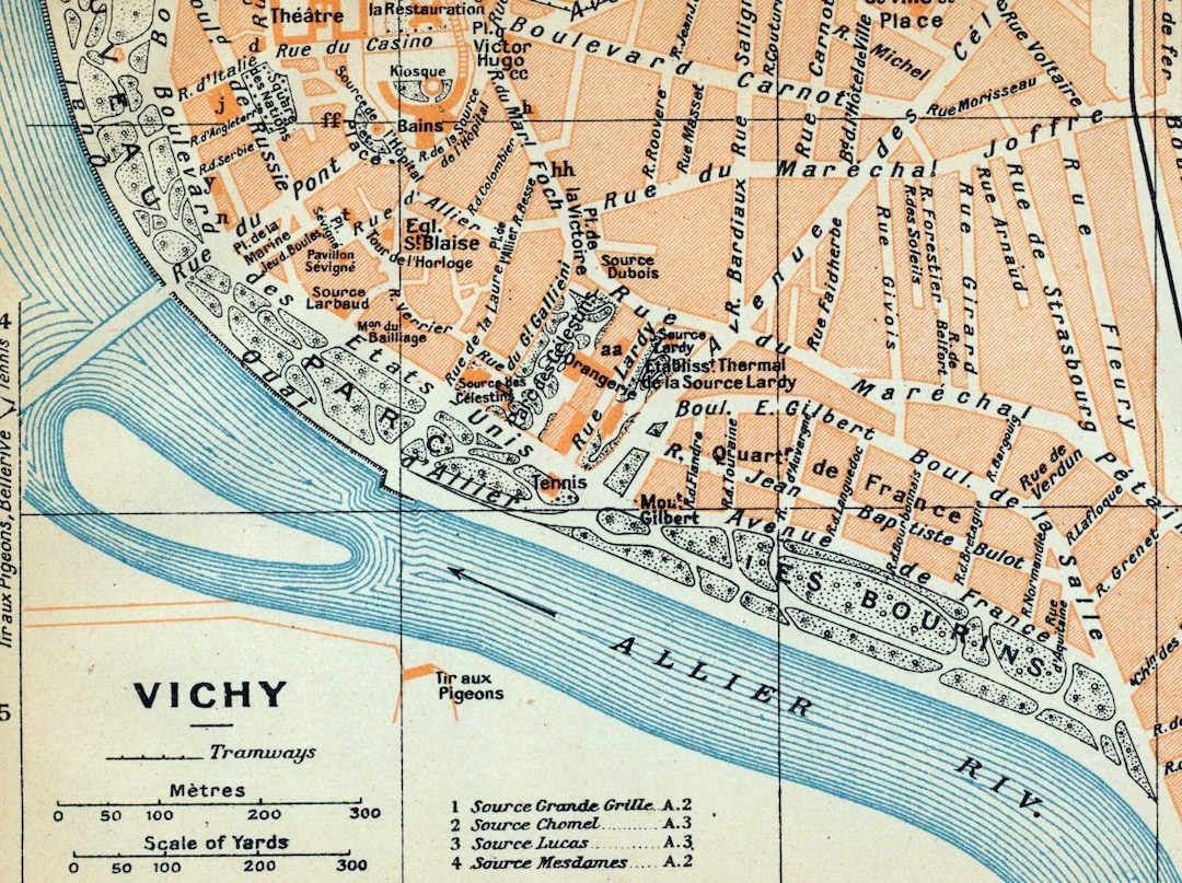 ヴィシー（フランス）のヴィンテージ地図 - 1926年の市街地図 - Etsy 日本