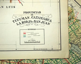 Rzadka, limitowana edycja mapy Tucuman, Catamarca, La Rioja i San Juan w Argentynie z 1938 r. w formacie plakatu