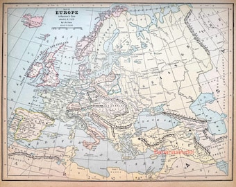 ナポレオン時代のヨーロッパの古地図（紀元1810年頃） - 1888年出版