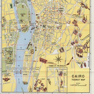 Vintage illustrierte Karte von Kairo, Ägypten - 1965 Stadtplan